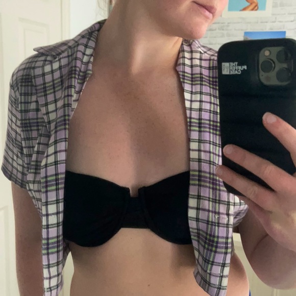 stripe pattern cropped button down - Picture 2 of 4